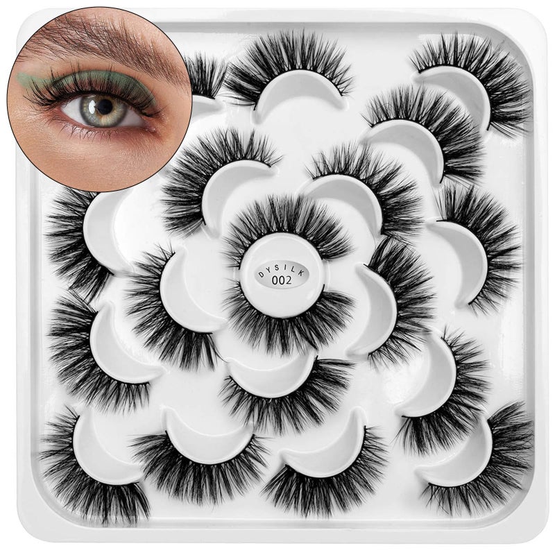 DYSILK Eyelashes Cat Eye Lashes - False Eyelashes Natural 10 Pairs 6D Faux Lashes Pack Fluffy Lashes Wispy Mink Natural Look Fake Lashes Reusable False Eyelashes | 14.5mm - Image 1